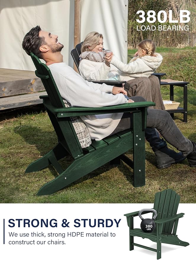 KINGYES HDPE Adirondack Chair Set of 2, Classic All-Weather Adirondack Chair, Green