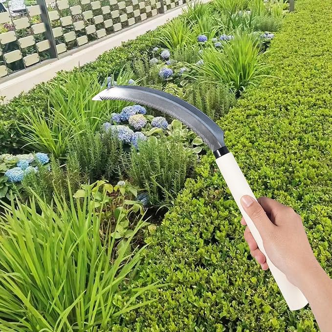 Sod Cutter Japanese Weeding Sickle, Japanese Weeding Tool with Sawtooth, Hand Sickle Weeding Tools for Garden, Hand Hoe Garden Tool, Light Serration, Stainless Steel Blade, Sharp