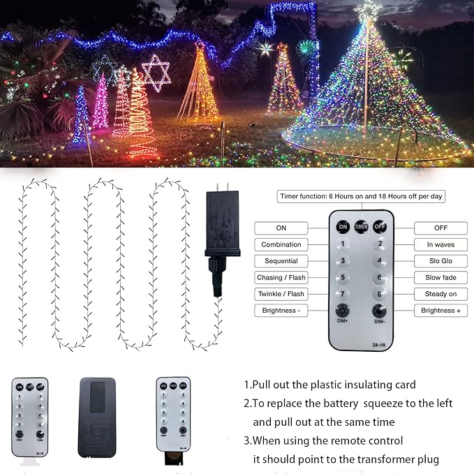 Outdoor String Lights, 300 LED 108Ft Christmas Light with Remote, 8 Lighting Modes, Powered Plug for Wedding Party Garden Tree Yard Indoor Decorations, Warm White