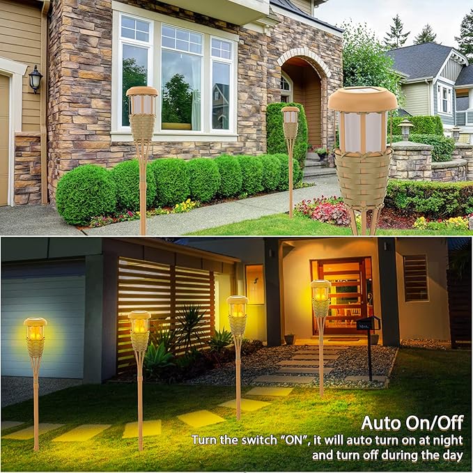 Solar Outdoor Lights, Solar Torch Lights Outdoor Flickering Flame, Outdoor Decorations for Patio Path Yard - 4 Pack