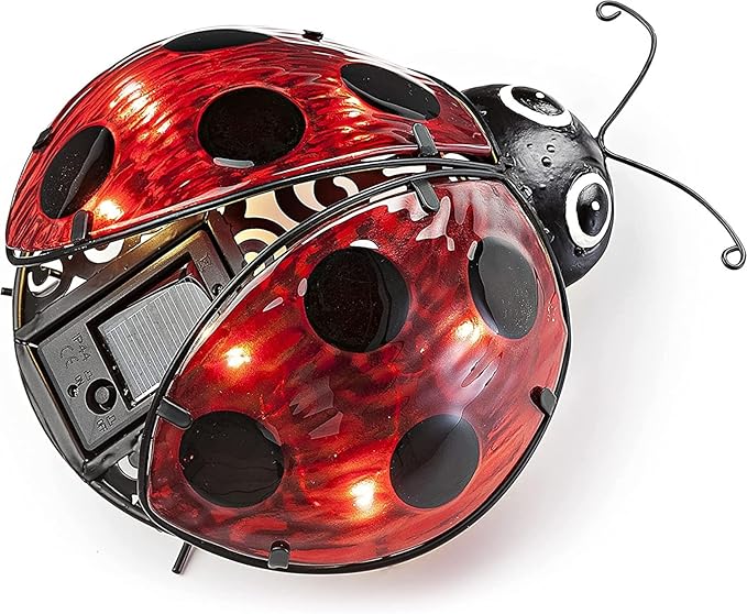 Elenon Ladybug Decor Solar Lights, Metal Ladybugs Outdoor Decorative Yard Art Garden Sculptures & Statues for Patio Yard Pathway
