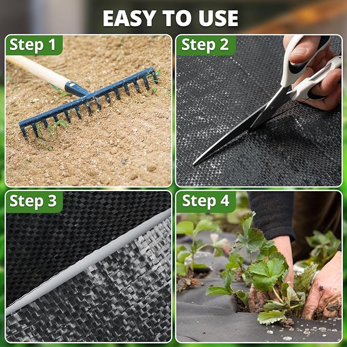 4ft×300ft Garden Weed Barrier Fabric, 3.2oz Premium Weed Blocker with 60 U-Shaped Securing Pegs, Weed Preventer for Gravel, Driveway, Gardening, Farming, Underlayment, Landscape