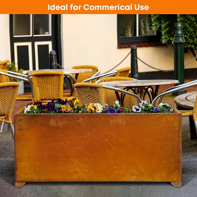 Stanbroil Corten Steel Planter Box for Outdoor Patio - 36 X12 X16 Inch Large Rectangular Metal Planter Box with Natural Rusty and Drainage Holes for Raising Flower, Plants
