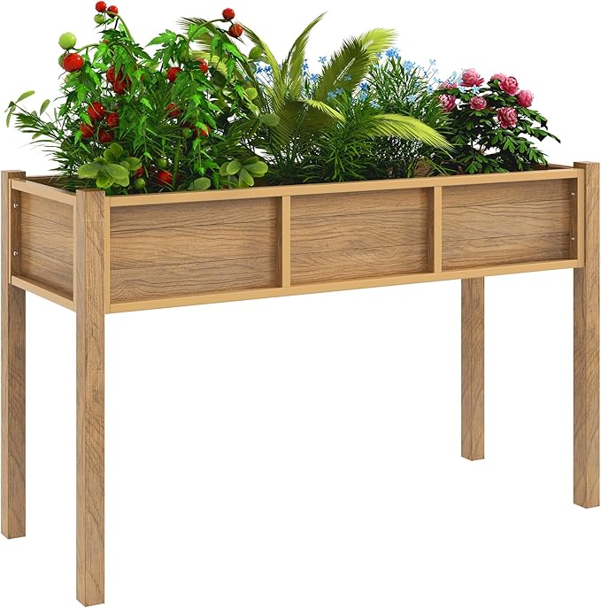 YITAHOME Outdoor Raised Garden Bed, 48x18x30 Inch HIPS Poly-Wood Weather-Resistant Elevated Planter Box with Legs for Vegetable Flower, Brown