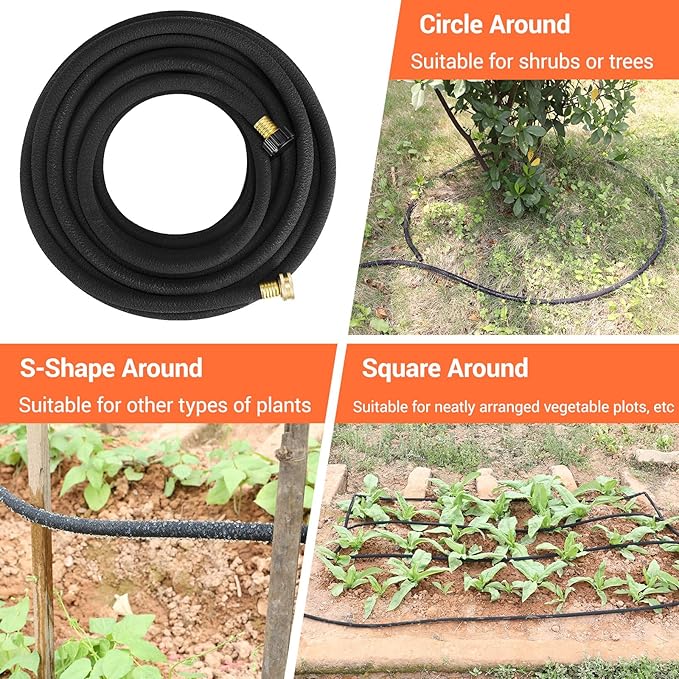 MAMIZO Soaker Hose Kit 150 ft 1/2", Solid Brass Connectors Rubber Longer Lasting, Heavy Duty Drip Hose to Save 70% Water, Soaker Hose for Garden, Lawn and Yard