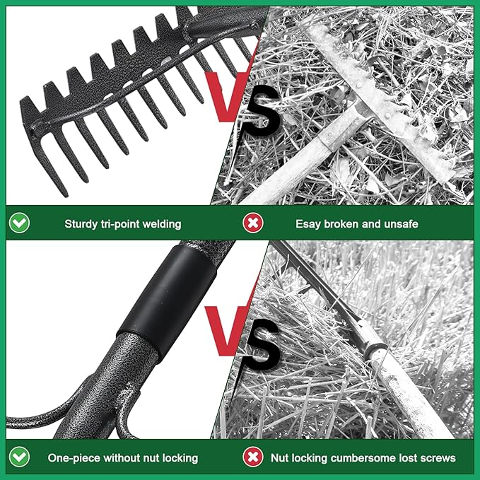 63'' Bow Rake ,17 Tines Metal Head Rakes with Stainless Steel Handle,Heavy Duty Garden Rake for Loosening Soil Gathering Leaf Leveling Lawn Farming Land Management Yarn Thatch Rake