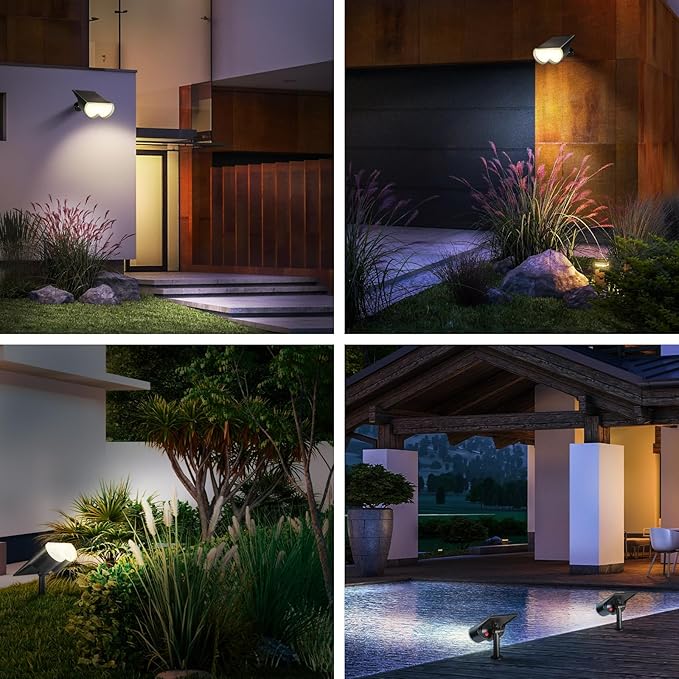 Solar Spot Lights Outdoor, Consciot 16 LEDs IP67 Waterproof Solar Outdoor Lights, Auto On/Off Solar Landscape Spotlights, 2-in-1 Adjustable Wall Lights for Garden Yard Pathway, 6 Pack (Warm White)
