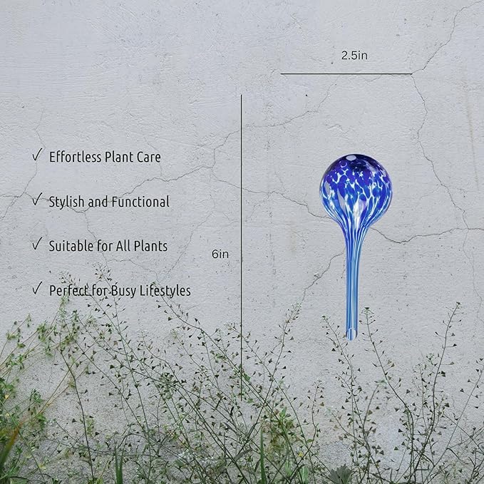 LGL Plant Watering Globes - Automatic Self Watering Globes. Decorative Self Watering Planter Inserts Made From Hand-Blown Durable Glass. Self Watering Spikes to Support Plant Health. 4 Pack, Small.