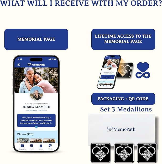 3 pcs QR Memorial Plaque and Memorial Webpage - Cemetery Plaques for Grave, Cemetery Qr Code, Memorial Qr Code for Headstone, Memorial Plaques, Memorial Gifts for Loss of Loved One