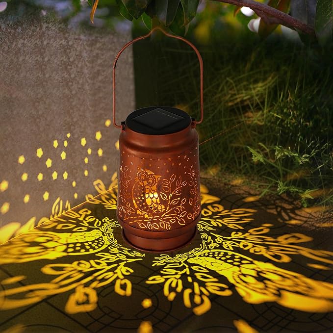 Outdoor Solar Lanterns Waterproof - Metal Hanging Lights Outdoor Decorative, Solar Powered Lamp for Patio Yard Garden Decor, Birthday Gifts for Women (1 Pack, Owl Shape)