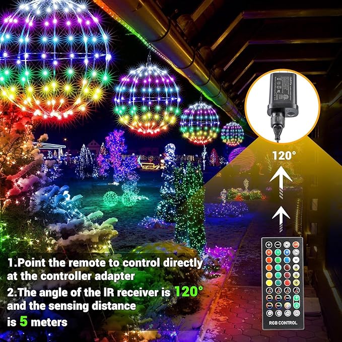 Smart RGB Outdoor Hanging Ball Lights - 11.8 inch 108LED Outdoor Color Changing Decorations Lights,Bluetooth APP Remote Control Dimmable Waterproof Globe Fairy Lights 1 Pack