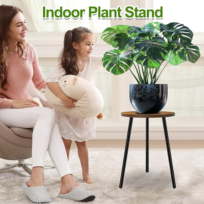 Plant Stand Indoor, Modern Plant Stands for Indoor Plants, Single Flower Stand with Round Wooden Board for Living Room, Balcony, Deck