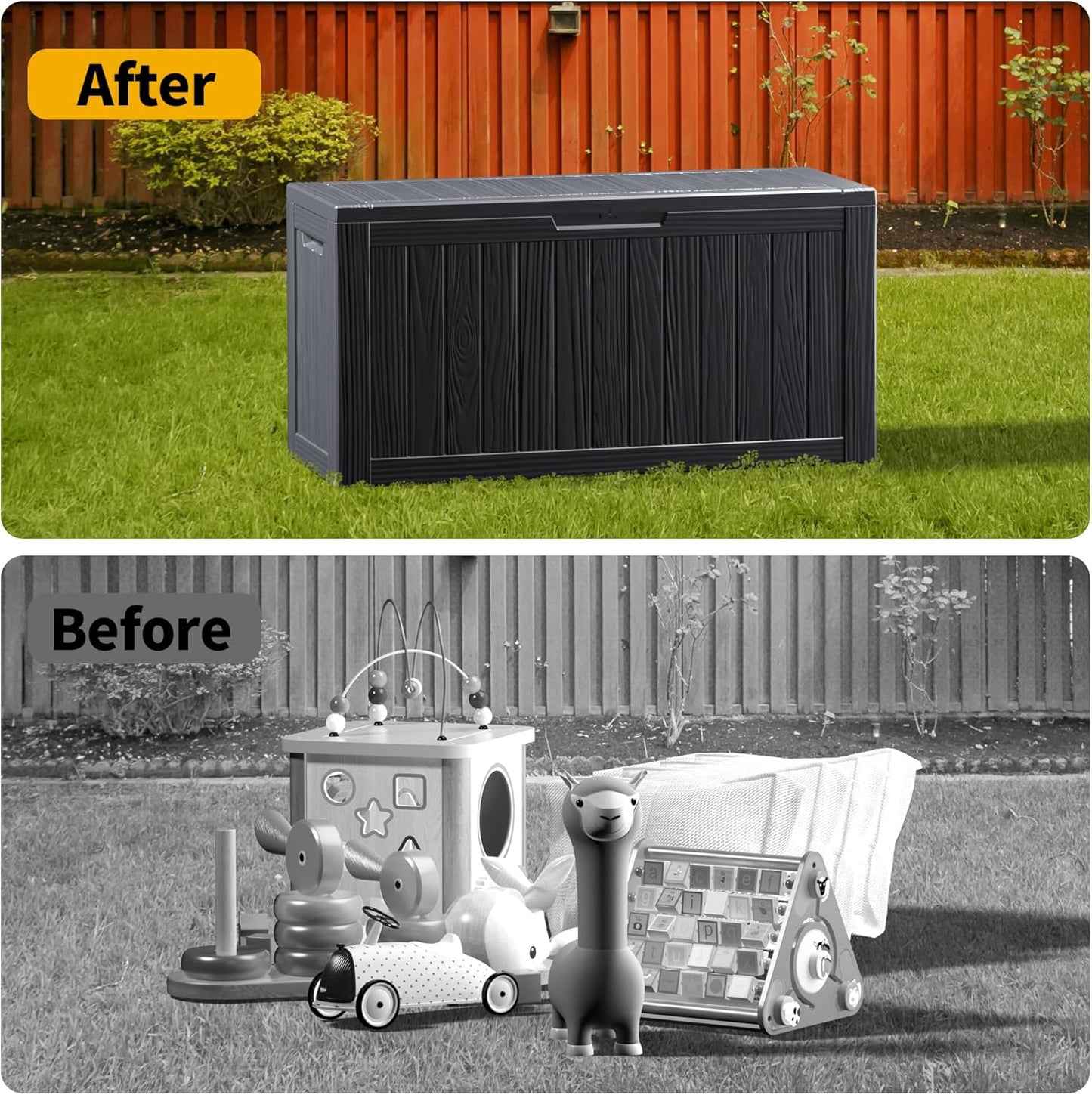 80 Gallon Waterproof Large Resin Deck Box Indoor/Outdoor Lockable Storage Container and Seating for Garden, Pool, and Patio (80 Gallon, Black)