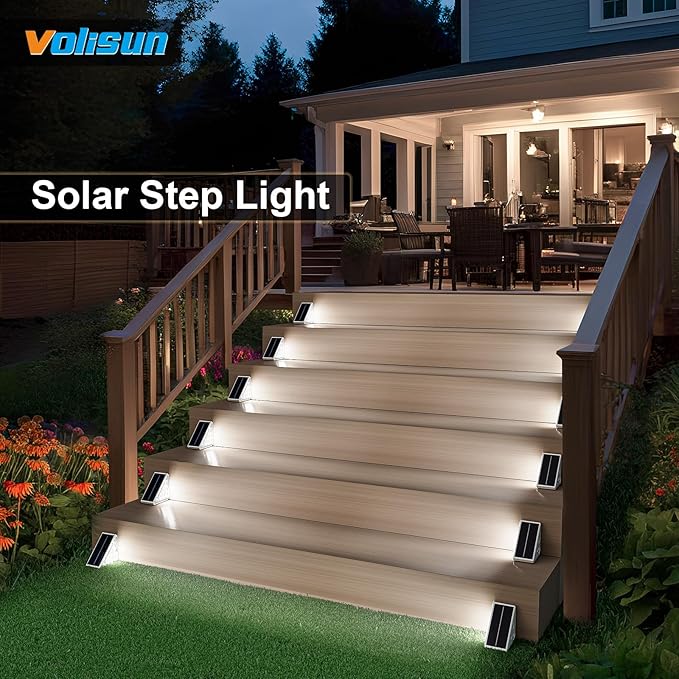 VOLISUN Solar Step Lights for Outside, Solar Stair Lights Outdoor Waterproof IP67, LED Outdoor Step Lights, Outdoor Stair Lights Decor for Deck, Front Step, Front Porch and Patio (8 Pack,Cool White)