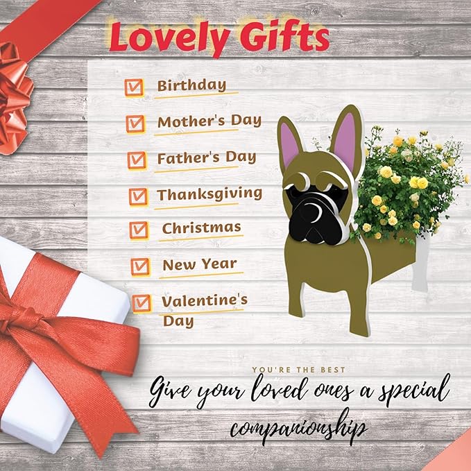 Yellow French Bulldog Planter Plant Pots,Cute Garden Dog Flower Planter,Dog Planters Birthday Gifts for Women,Office,Indoor/Outdoor Decor(9.45 * 6.3 * 13.35in)