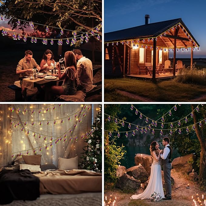 Solar Outdoor String Lights 24FT Vintage Rope Hemp Solar Lights with 20 Shatterproof Bulbs,8 Modes Solar Powered String Lights with Memory Function, Waterproof for Garden,Camping,Café(Multicolor)