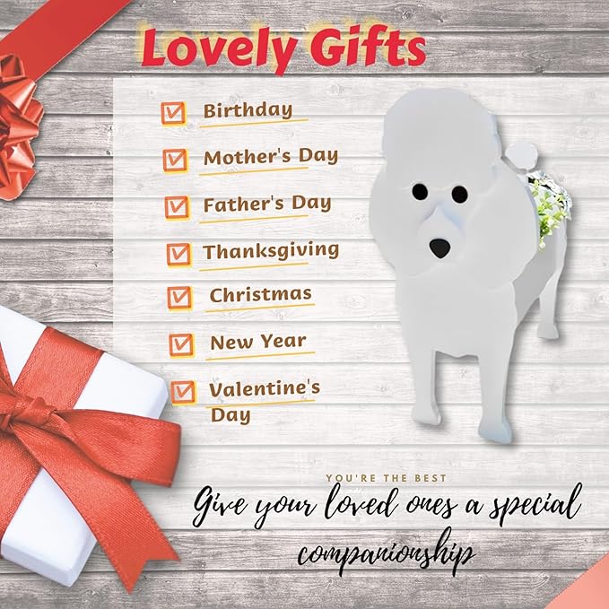 Poodle Dog Planter Plant Pots,Cute Garden Dog Flower Planter,Dog Planters Birthday Gifts for Women,Office,Indoor/Outdoor Decor(9.45 * 8.35 * 13.39in)