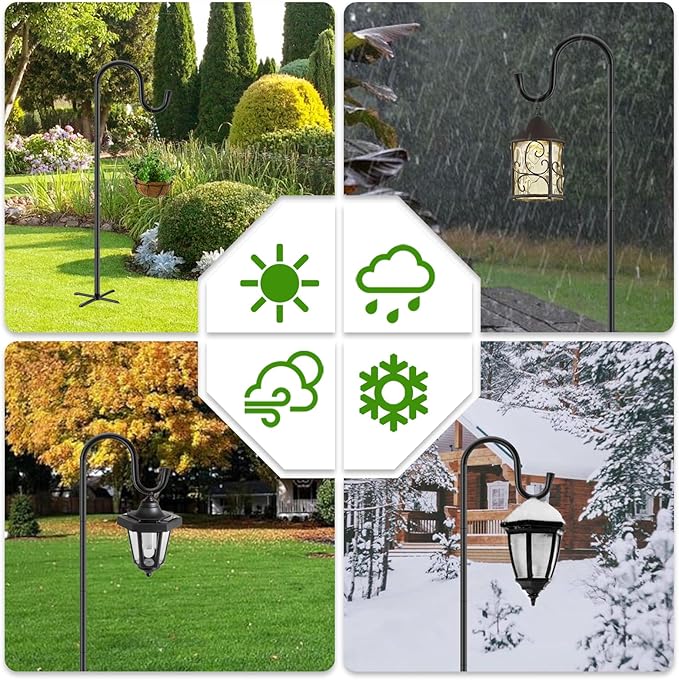 60" Shepherds Hooks for Outdoor, Heavy Duty Bird Feeder Pole for Hanging Lantern, Hummingbird Feeder, 7 Prongs Base Shepherds Hook for Bird Feeders Outside,1 Pack, Black