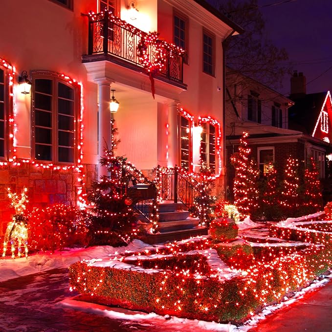 JMEXSUSS 500 LED Red Christmas Lights Outdoor, 173ft 8 Modes Christmas String Lights Plug in, Waterproof Red LED Lights for Indoor Tree Party Bedroom Xmas Halloween Decor