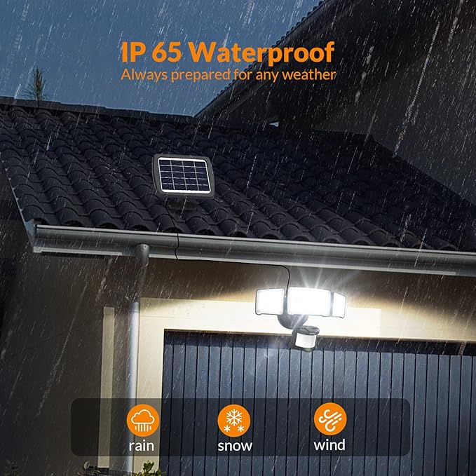 LEPOWER 1600LM LED Solar Security Lights Motion Outdoor, 5500K White Light, IP65 Waterproof Outdoor Flood Solar Light for Yard, Garage(Black)