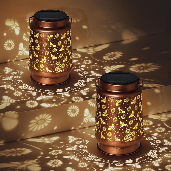 Solar Lanterns Outdoor Waterproof Bee Garden Decor Gifts for Women Mom Grandma Hanging Solar Lights Metal Solar Decoration Outside for Yard, Patio, Backyard, Porch