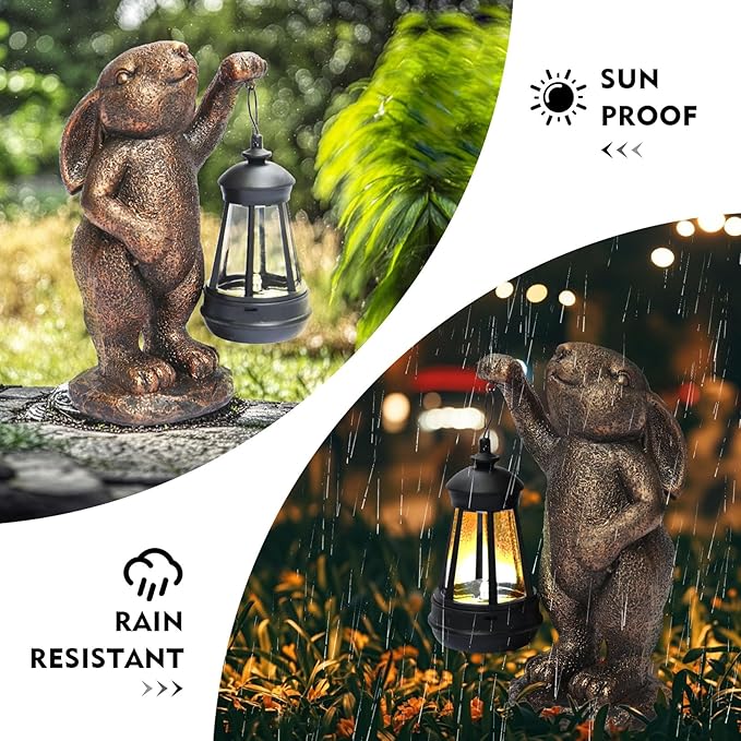 Garden Statues Rabbit with Solar Lantern,Lawn Garden Decor Outdoor Statue for Patio, Balcony, Yard Ornament,Ideal Rabbit Housewarming Gifts & Birthday Gifts for Grandma Mom Women