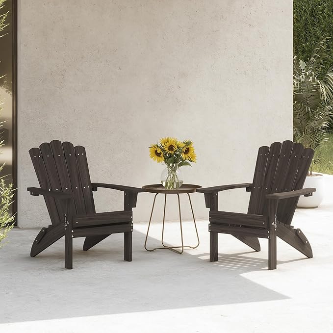 Set of 4 Folding Adirondack Chairs, Heavy Duty Weather-Resistant Patio Chairs with Wide Armrests & Ergonomic High Back, HDPE Fire Pit Seating for Backyard, Garden, Porch - Dark Brown