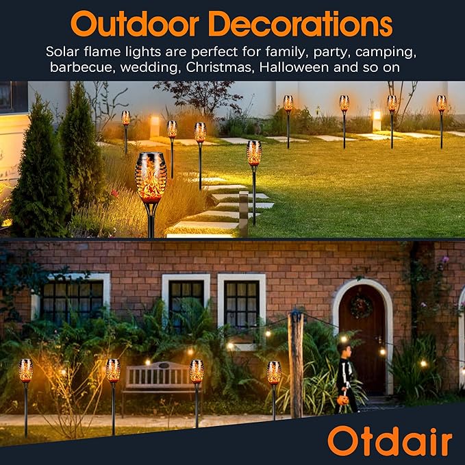 Otdair Solar Outdoor Lights, 12 Pack 12LED Solar Tiki Torches with Flickering Flame, IP65 Waterproof Mini Solar Torch Lights Auto On/Off for Garden, Patio, Yard, Pathway