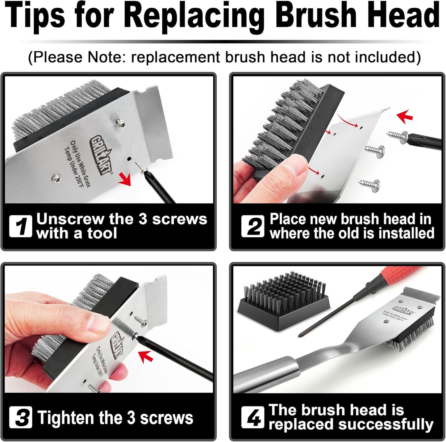 GRILLART Grill Brush and Scraper, Wire BBQ Grill Brush for Outdoor Grill, 16.5” Grill Cleaning Brush BBQ Grill Accessories, Safe Grill Cleaner Brush-Ideal Gift for Men/Dad BBQ Brush for Grill Cleaning