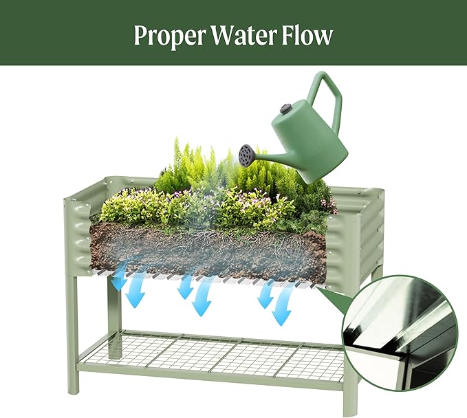 Elevated Raised Garden Bed-V Series, 2' x 6' Garden Beds with Legs & Storage Rack for Patio Porch, 1000 Lbs Weight Capacity, Outdoor Planter Boxes for Gardening Herbs Vegetables Flowers, Pearl White
