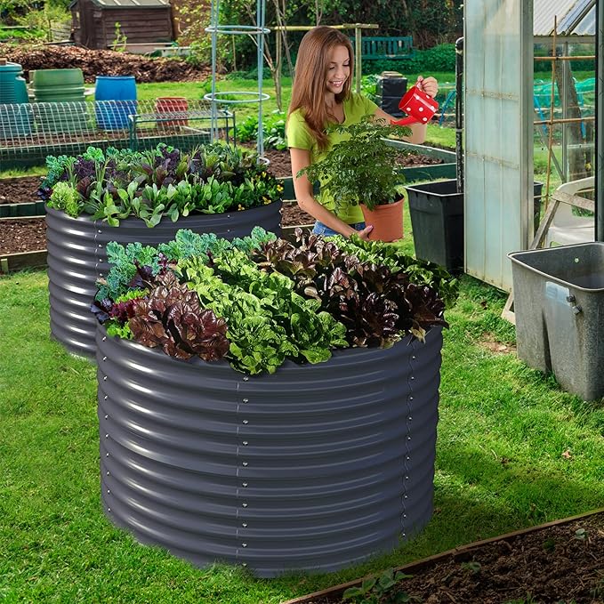 Olle 32" Tall, Metal Raised Garden Bed,Garden Beds Outdoor for Vegetables, Backyard Garden Kit, Raised Planter Box, Midnight Grey