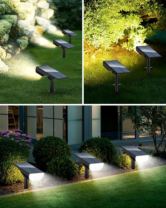 Solar Spot Lights Outdoor Waterproof, 3 Lighting Modes Solar Landscape Lights for Outside, Dusk to Dawn IP65 Waterproof Outdoor Solar Lights for Yard Pathway Driveway Landscape, Cold White, 1 Pack