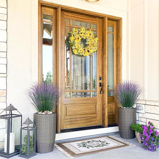 100Pcs Artificial Grass Plants, Faux Shrubs Wheat Grass, Artificial Tall Fake Plants for Outdoor Decor, Greenery Stems Weed for Room Indoor Home Decor(Green Purple Tail)
