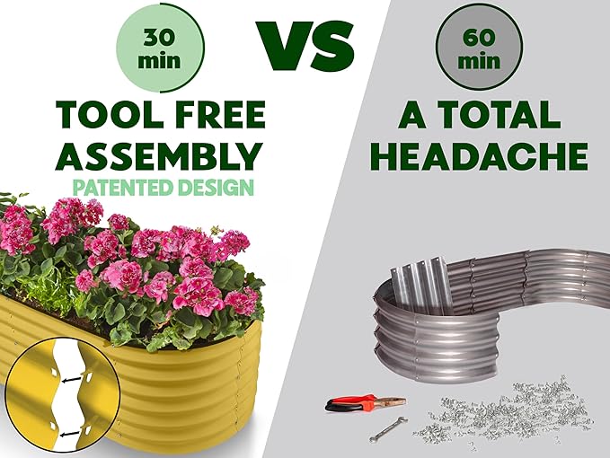 9-in-1 Galvanized Steel Raised Garden Bed // 8×2×1.5 ft Modular Planter for Gardening, Vegetables, Flowers // 18" Tall Metal Raised Garden Beds Outdoor (Yellow) // Patented Design Planter Box