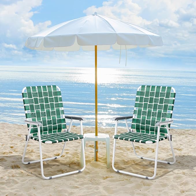 VINGLI Patio Lawn Webbed Folding Chairs Outdoor Beach Portable Camping Chair for Yard, Garden (2, Dark Green, Oversized)