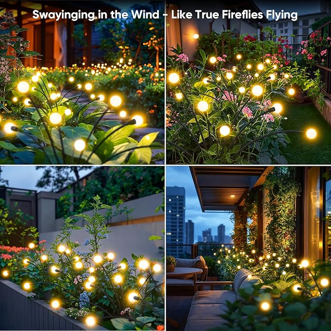 Solar Lights Outdoor Garden Decor: Waterproof Solar Firefly Lights for Yard Landscape Pathway Patio Lawn - Warm White Solar Powered Swaying Lights for Outside Lighting Decorations - 2 Pack 16 LED