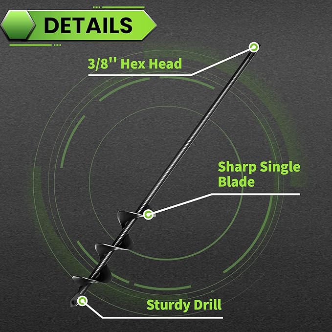 SYITCUN Auger Drill Bit for Planting 1.6"x16.5", Post Hole Auger for Planting Bulbs, Easy Post Hole Digger with Drill for 3/8”Hex Drive Drill