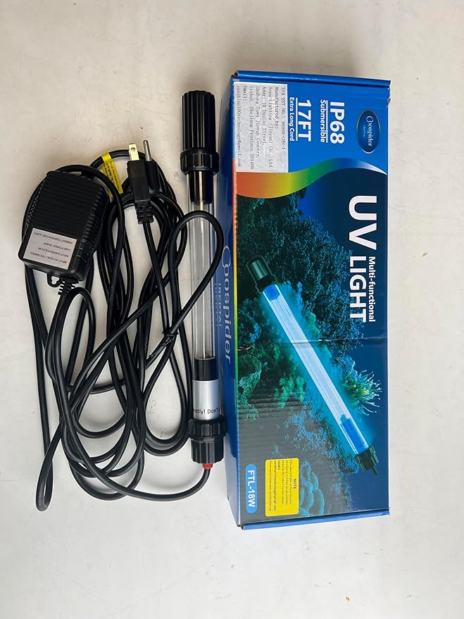 18W Aquarium UV Light for 100-1000 Gallon, UV Pond Water Clarifier for Koi Pond, Swimming Pool, Spa, Large Fish Tank, Cold Plunge UV Light for Pond Algae Control