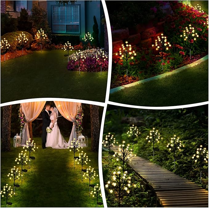 Solar Garden Lights Decorative, Solar Outdoor Lights Waterproof 4Pack,80Led Rose Solar Flower Lights Garden Decor, Solar Lights for Outside Yard,Lawn,Garden Decorations Gardening Gifts