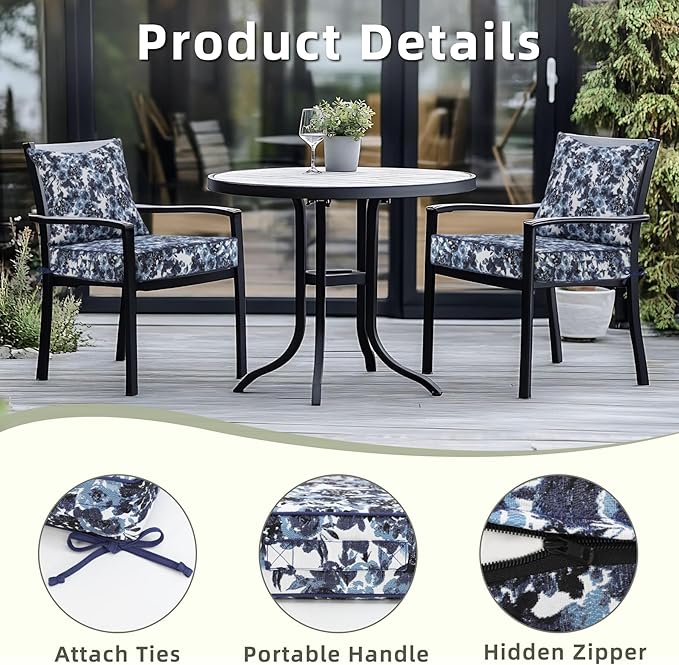 Favoyard Outdoor Seat Cushion 19 x 19 x 3 in Waterproof Pattern Fade Resistant Cover Removable Patio Furniture Cushions Deep Seat & Back Cushion Set with Adjustable Straps for Patio Chair Sofa Couch