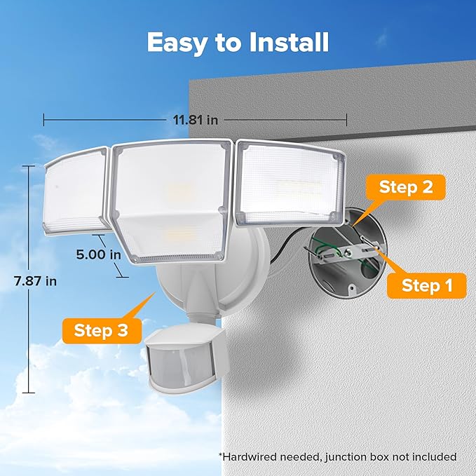 LUTEC 80W 9000LM LED Security Lights Motion Sensor Outdoor Lights, 4 Head LED Flood Light Outdoor 5000K Daylight, IP65 Waterproof, Motion Detected Light for Outside, Garage, Yard - 2 Pack (White)