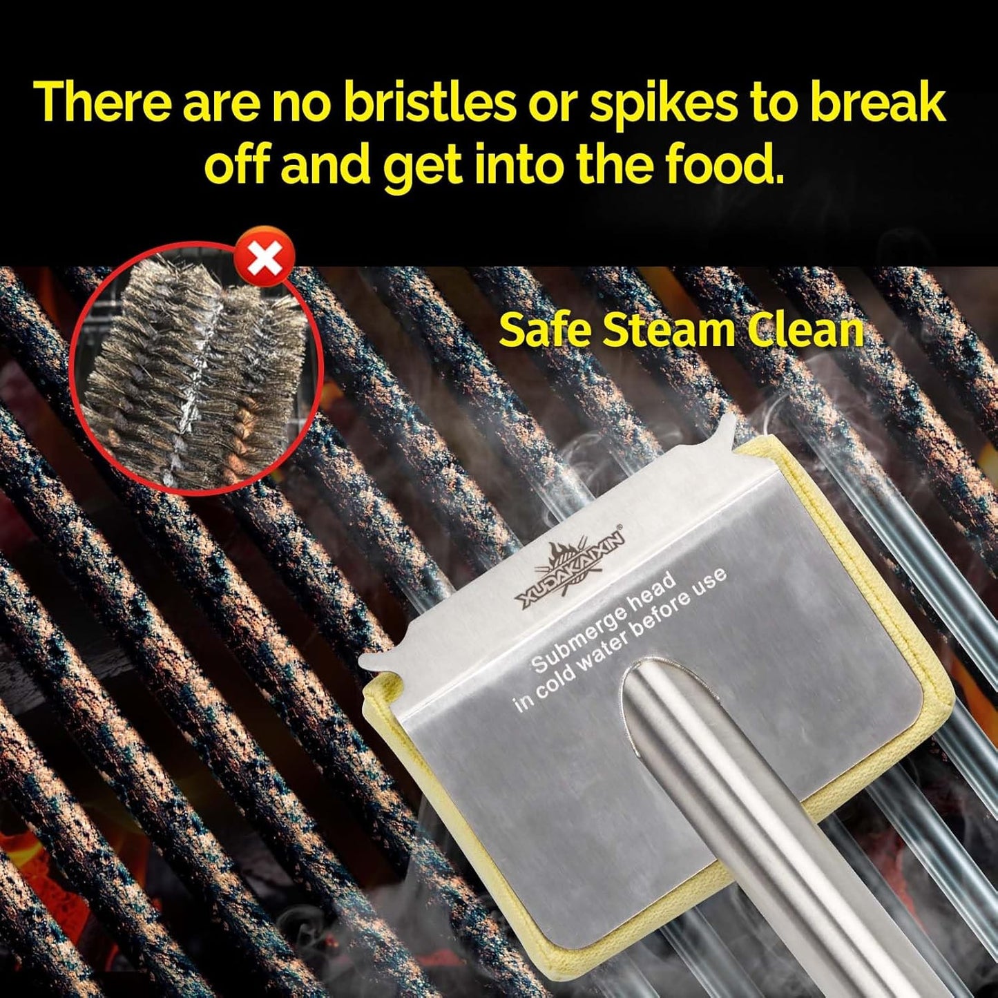 Grill Brush Bristle Free,Aramid Fiber Wavy Pad Seamless-Fit Cast Iron/Stainless-Steel Grates,BBQ Replaceable Scraper Cleaning Head,Safe Grill Cleaner for Outdoor Grill,Gifts for Men/Dad