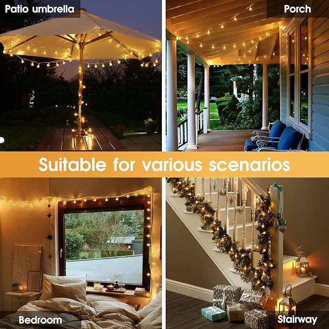 45.9ft 140LED Globe String Lights Outdoor,Crystal Fairy Light IP44 Waterproof Outdoor Hanging Decorative Lights for Home Tent Patio Garden Party Wedding Decor