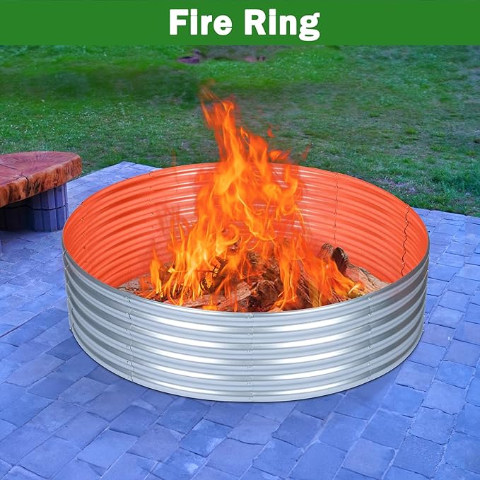 OUSHENG 5x5x1ft Round Galvanized Raised Garden Beds Outdoor, Steel Fire Pit Ring Flower Planter Large Metal Above Ground Boxes Kit for Gardening Vegetables Outside