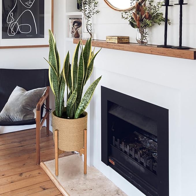 Woven Jute Plant Basket, Wicker Basket Planter for 11 inch Pot, Round Indoor Tree Pot Cover, Small Boho Storage Bin Organizer, Rustic Basket for Plants and Home Decor, 12.5” x 12.5”