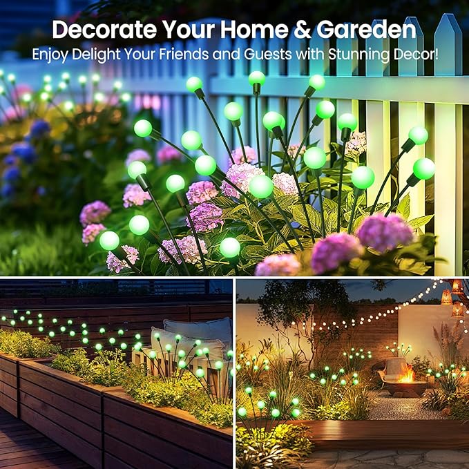LETMY Solar Garden Lights - 6 Pack Upgraded Swaying Solar Lights Outdoor, 48 LED Firefly Lights Outdoor Waterproof Garden Decorations for Yard Patio Pathway Holiday (Green)