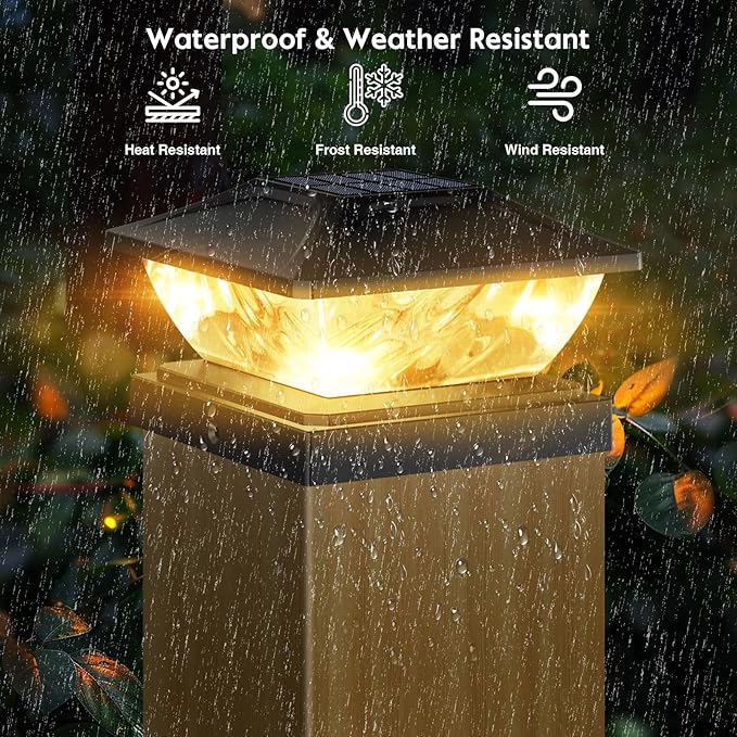 Solar Post Cap Lights Outdoor: 2 Pack 16 LED Fence Post Solar Lights, Solar Powered 2 Lighting Modes 4x4 Post Solar Lights for Garden Patio Deck Step Decor, Fit 3.5x3.5 5x5 Vinyl Wooden Lamp Post