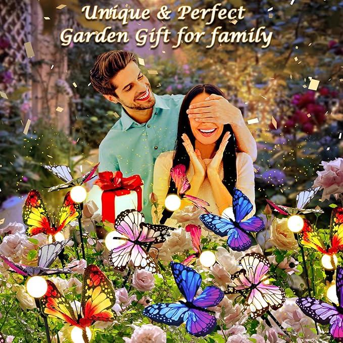 Solar Butterfly Lights Outdoor, 4 Pack 24 LED Solar Garden Lights Outdoor Waterproof,Solar Outdoor Lights Garden Decor for Yard,Patio,Lawn,Pathway