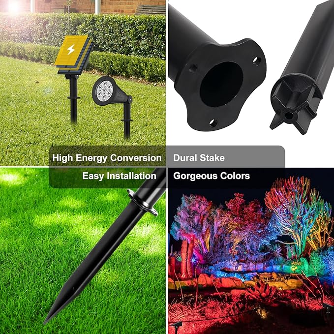 Christmas Solar Landscape Spotlights Color Changing 4 Pack, T-SUNUS Halloween Solar Spot Lights Outdoor Waterproof Garden Pond Light, 180° Adjustable Wall Light Separately Installed for Outdoor/Indoor