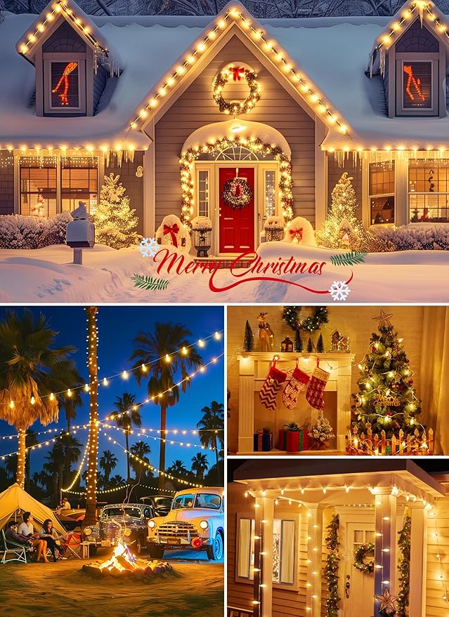 Vintage C9 LED Christmas Lights Outdoor, 50Ft C9 String with 50 Shatterproof Colorful Bulbs, Waterproof Connectable Christmas Tree Lights for Roofline Holiday Garden Party Xmas Decorations